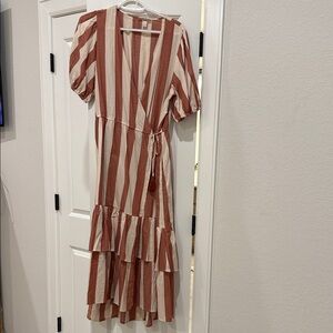Knox Rose Red and Cream Striped High Low Dress